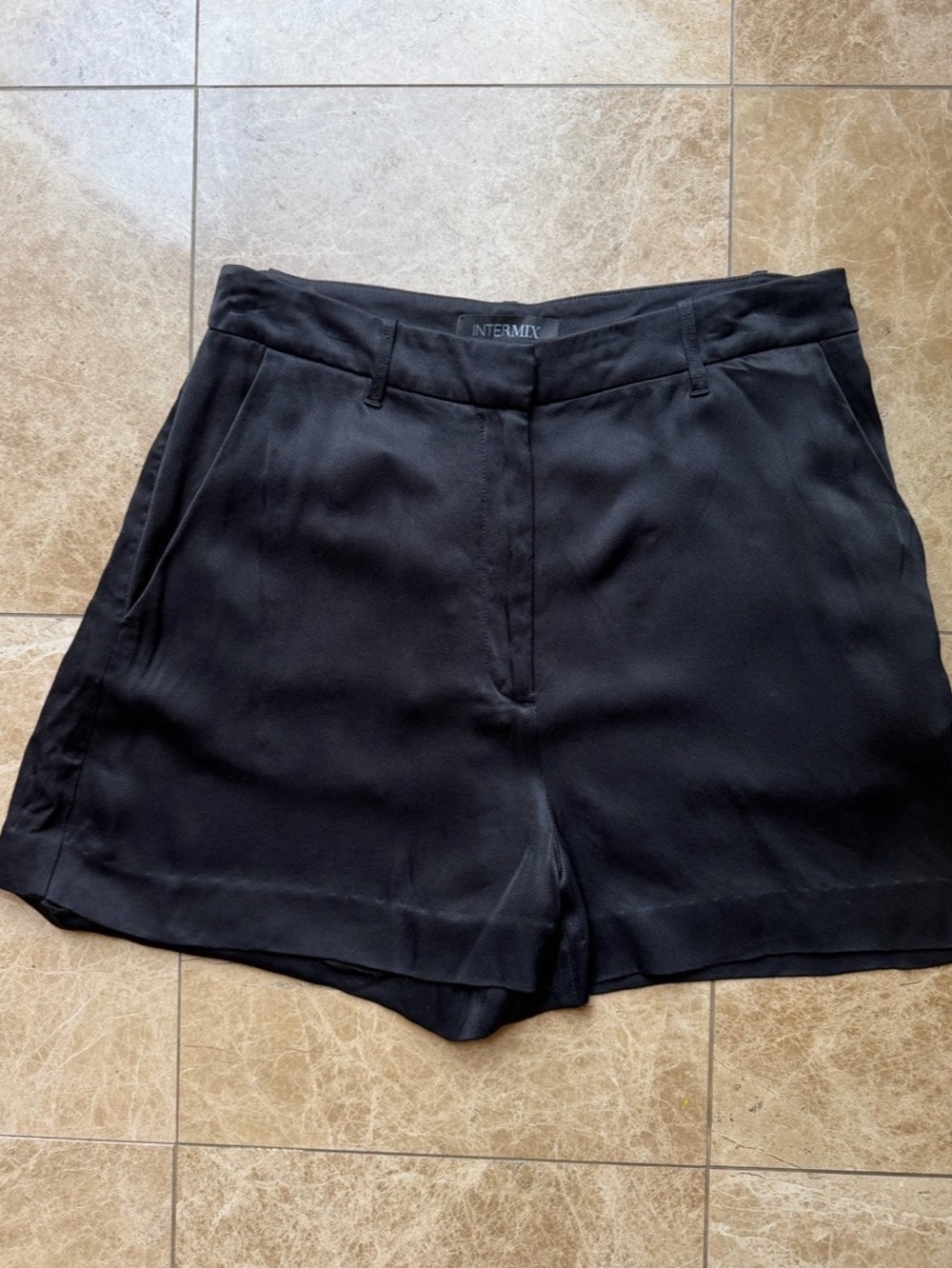 INTERMIX Tailored Black Satin High Waist Shorts Size 4